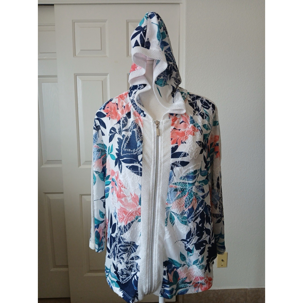 Chicos Weekends Womens Floral Charm Hoodie Size 1 US Medium 3/4 Sleeve Mesh‎ - Picture 5 of 16